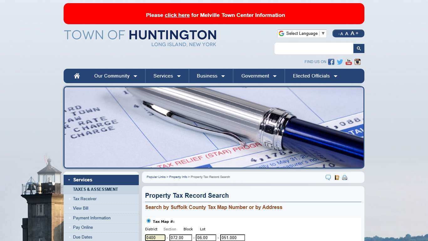 Property Tax Record Search - Town of Huntington, Long Island, New York